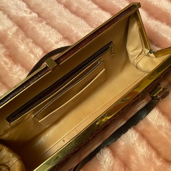 Dark Brown Alligator leather handbag - Picture 6 of 8